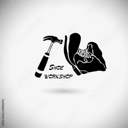Shoemaker logo template. Shoe repair vector design. Shoe workshop. Vector illustration