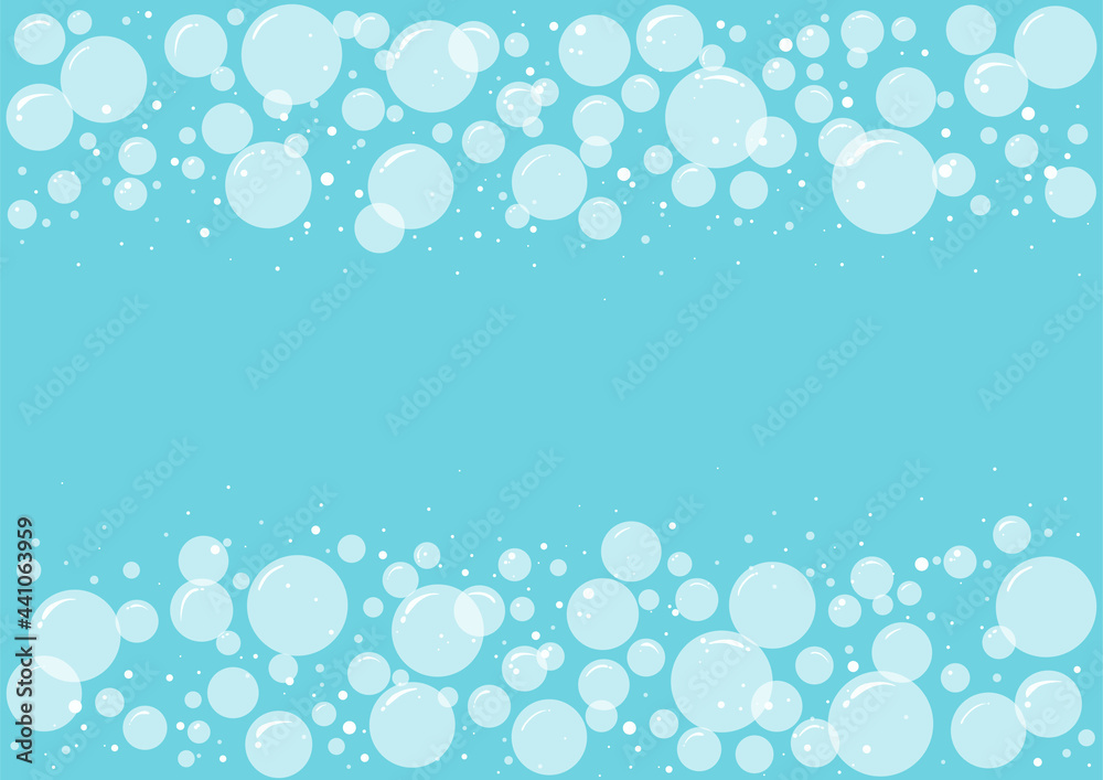 Soap bubbles and foam background, laundry vector concept, transparent suds pattern, soapy border. Abstract clean illustration - obrazy, fototapety, plakaty 