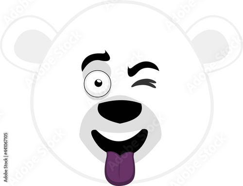 Vector emoticon illustration of the face of a polar bear with his tongue out and winking