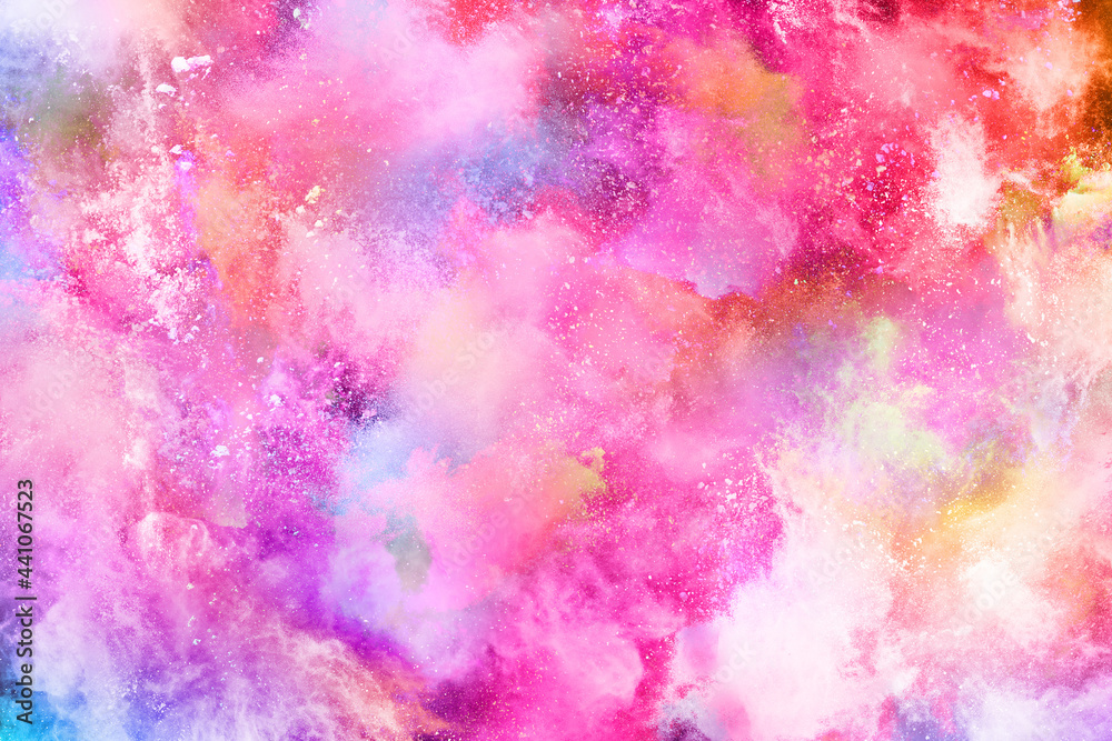 Obraz premium abstract powder splatted background. Colorful powder explosion on white background. Colored cloud. Colorful dust explode. Paint Holi.