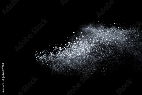 Fotografia White powder explosion on black background