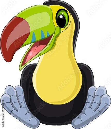Cartoon cute baby toucan sitting