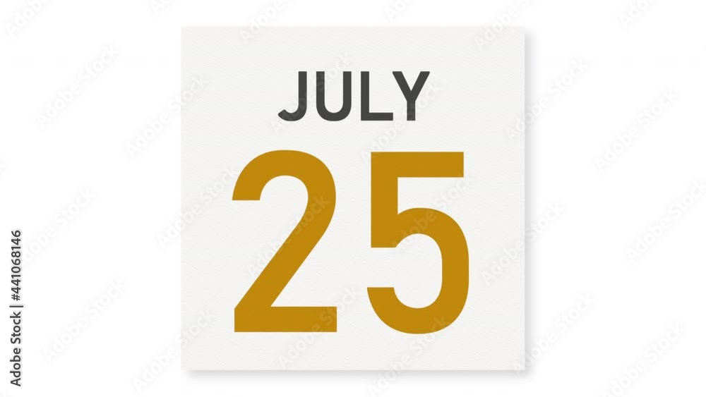 July 25 date behind crumpled paper page of a calendar, 3d animation July 25 date behind crumpled paper page of a calendar, 3d animation
