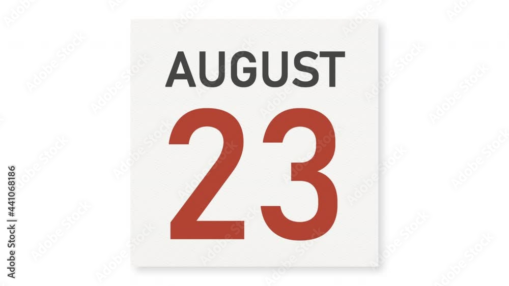 August 23 date behind crumpled paper page of a calendar, 3d animation August 23 date behind crumpled paper page of a calendar, 3d animation