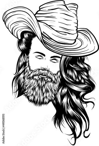 Bearded cowboy in a hat. Cool American man