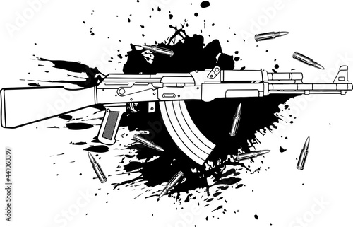 vector illustration of Ak-47, bullets and blood photo