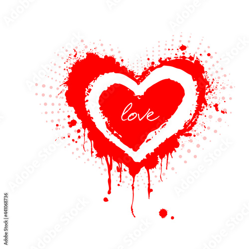 vector illustration of grunge heart made with red ink. Valentine s day theme. Bloody heart