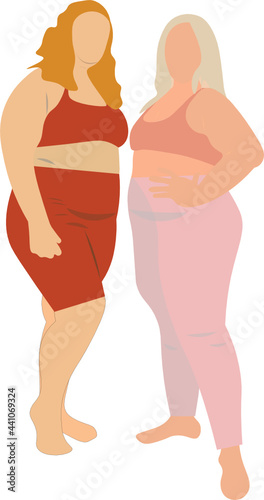 mujeres gorditas posando en ropa deportiva. fondo transparente
