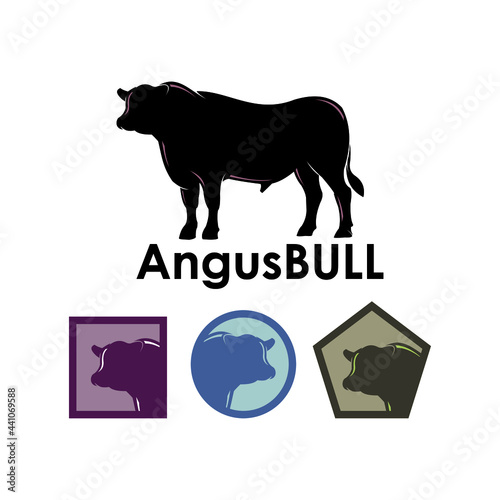 big bull angus logo, silhouette of strong and powerful cattle standing vector illustations photo