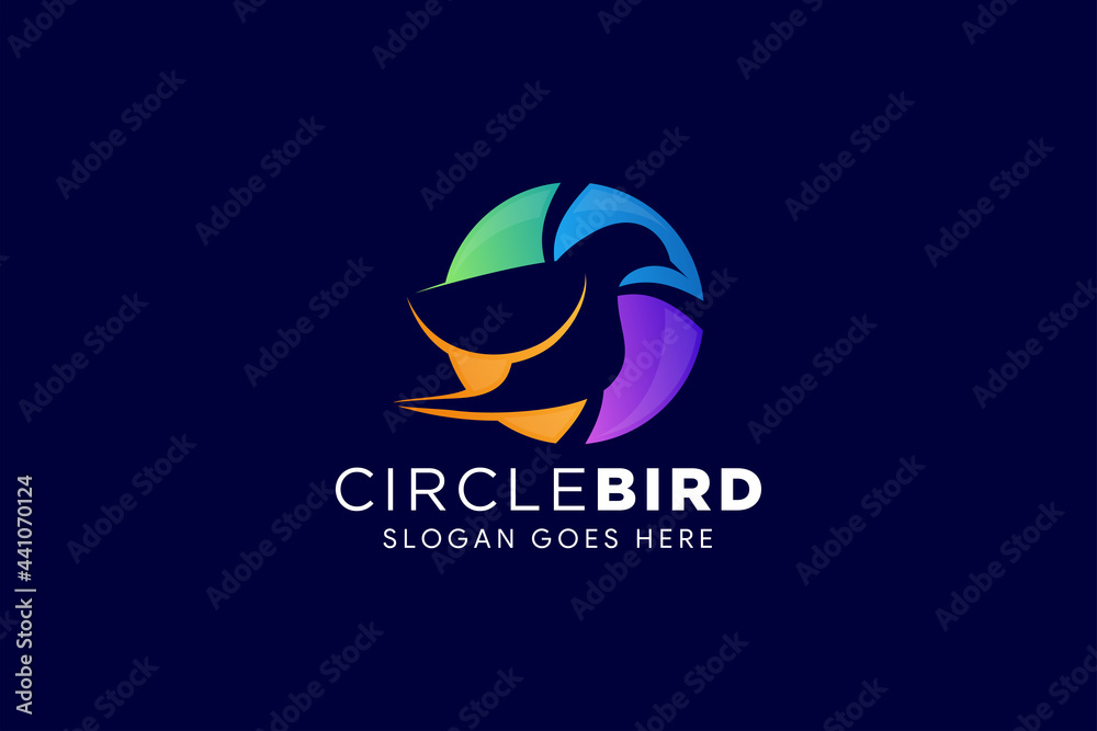 Naklejka premium shutter bird logo design template use colorful design isolated in dark blue background.