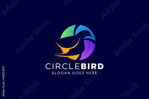 shutter bird logo design template use colorful design isolated in dark blue background.