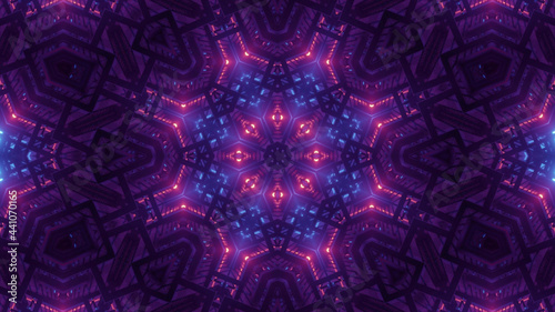 3D rendering of cool futuristic kaleidoscope patterns in purple and black vibrant colors