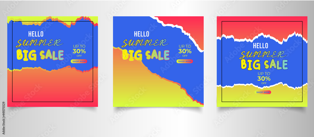 Gradient hello summer sale background for social media post