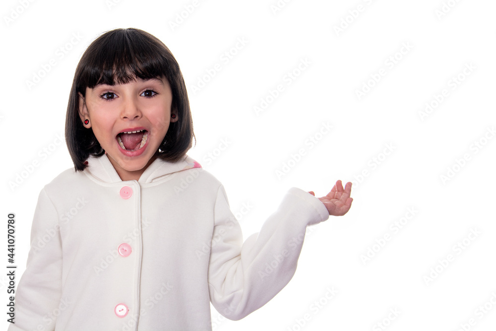 girl in white coat on white background girl in white coat on white background