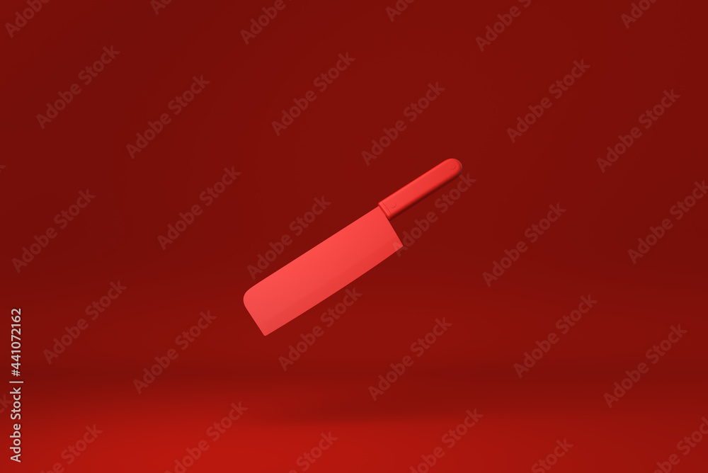 Kitchen knife floating in Red background. minimal concept idea creative. 3D render. Kitchen knife floating in Red background. minimal concept idea creative. 3D render.