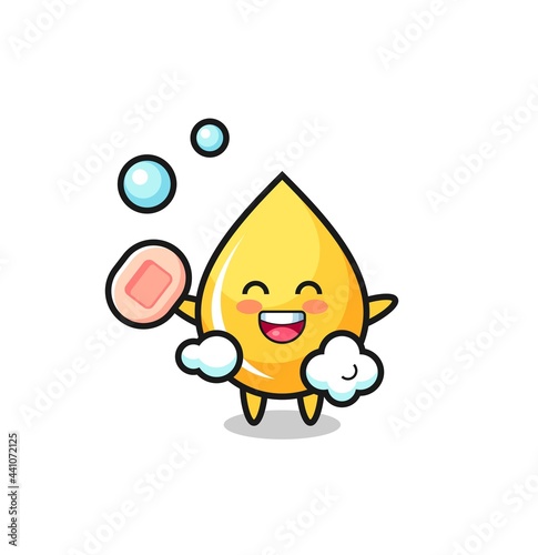 honey drop character is bathing while holding soap