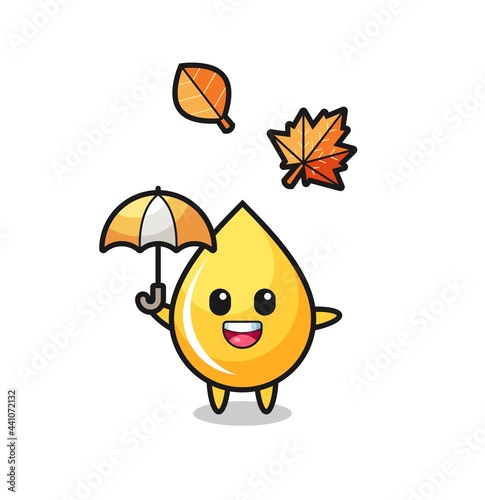 cartoon of the cute honey drop holding an umbrella in autumn