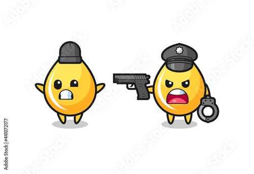 illustration of honey drop robber with hands up pose caught by police