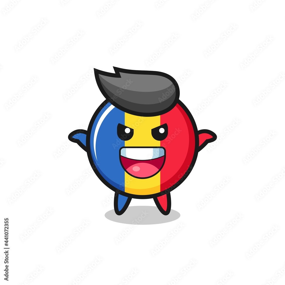 the illustration of cute romania flag badge doing scare gesture