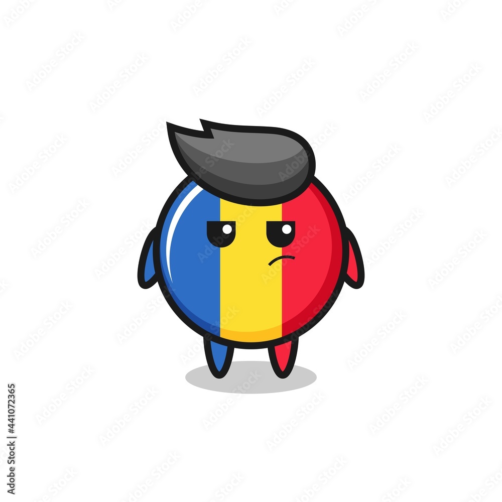 cute romania flag badge character with suspicious expression