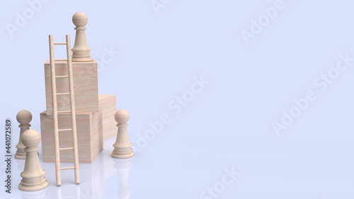 The chess and stair on wood cube for business concept 3d rendering.