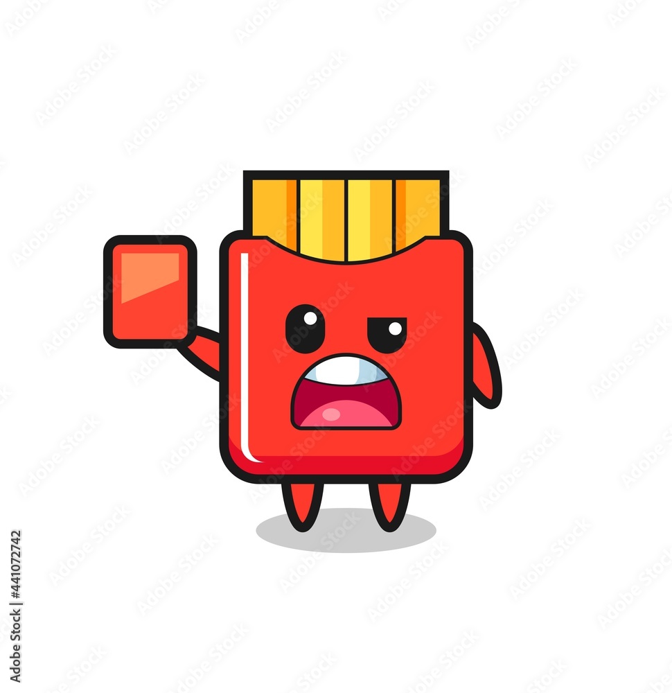 french fries cute mascot as referee giving a red card french fries cute mascot as referee giving a red card