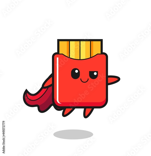 cute french fries superhero character is flying