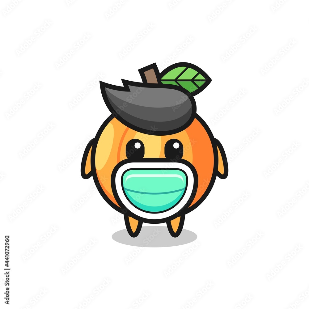 cute apricot cartoon wearing a mask