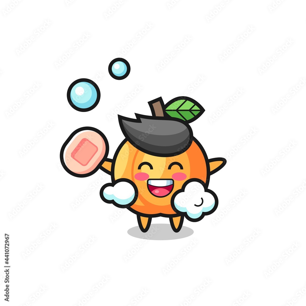 apricot character is bathing while holding soap apricot character is bathing while holding soap
