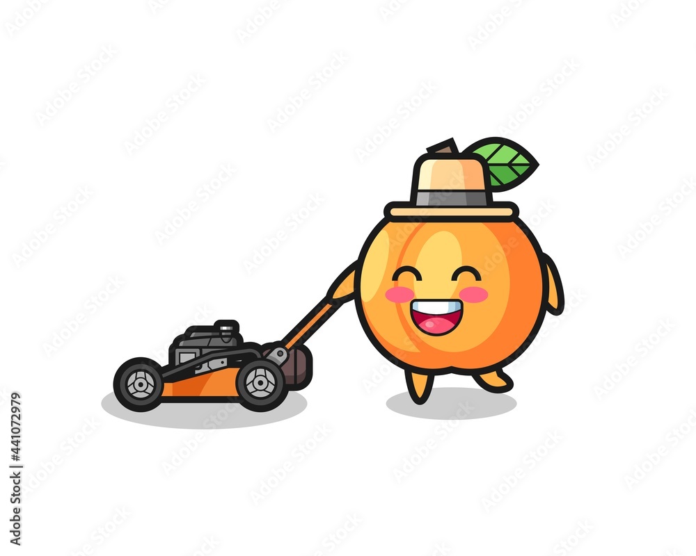 illustration of the apricot character using lawn mower illustration of the apricot character using lawn mower