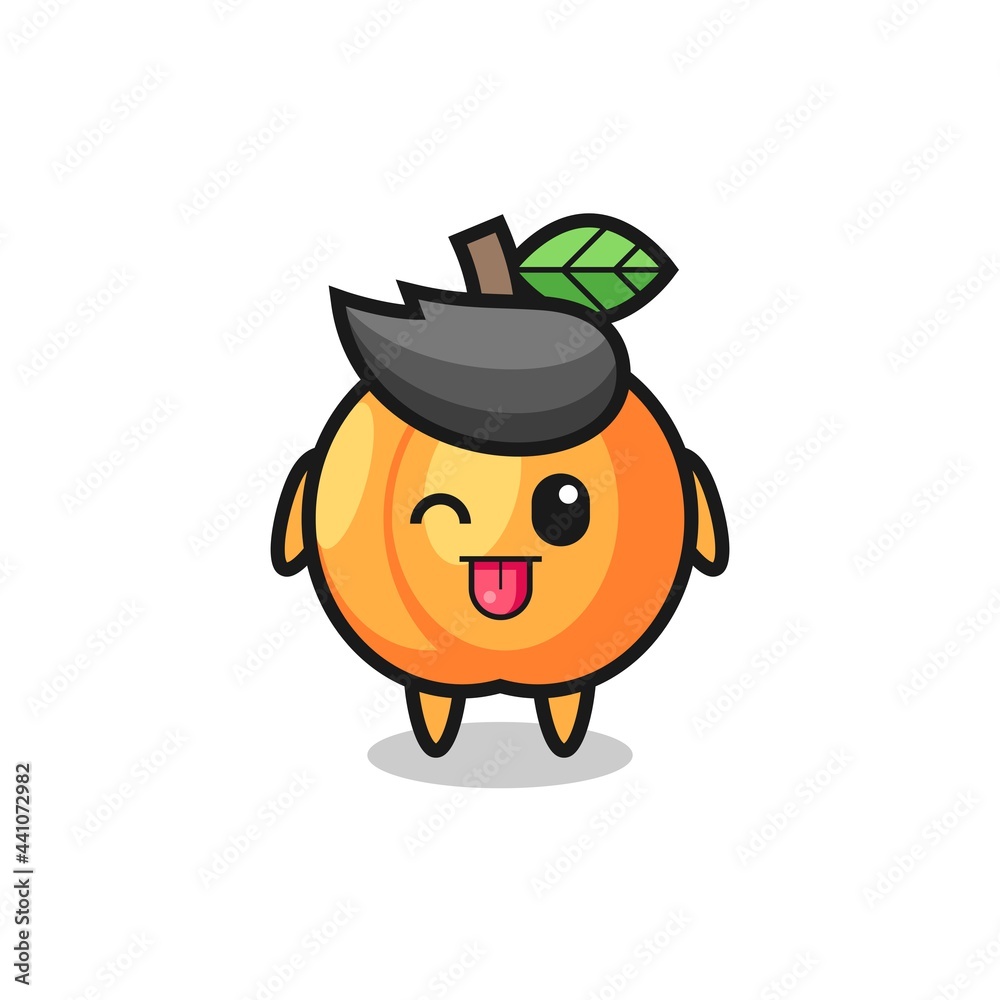cute apricot character in sweet expression while sticking out her tongue