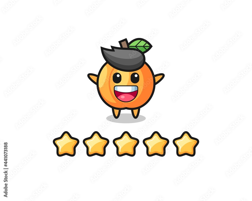 the illustration of customer best rating, apricot cute character with 5 stars