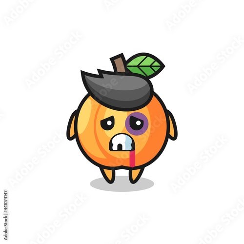 injured apricot character with a bruised face
