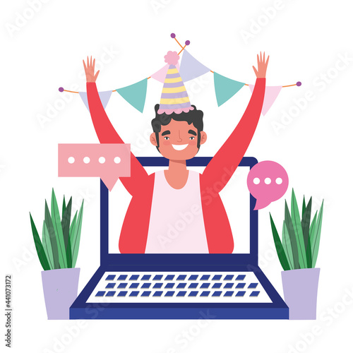 vector guy online having a party