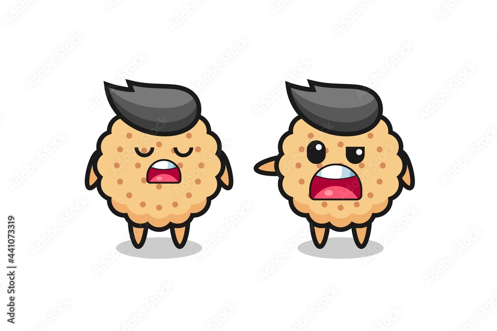 illustration of the argue between two cute round biscuits characters illustration of the argue between two cute round biscuits characters