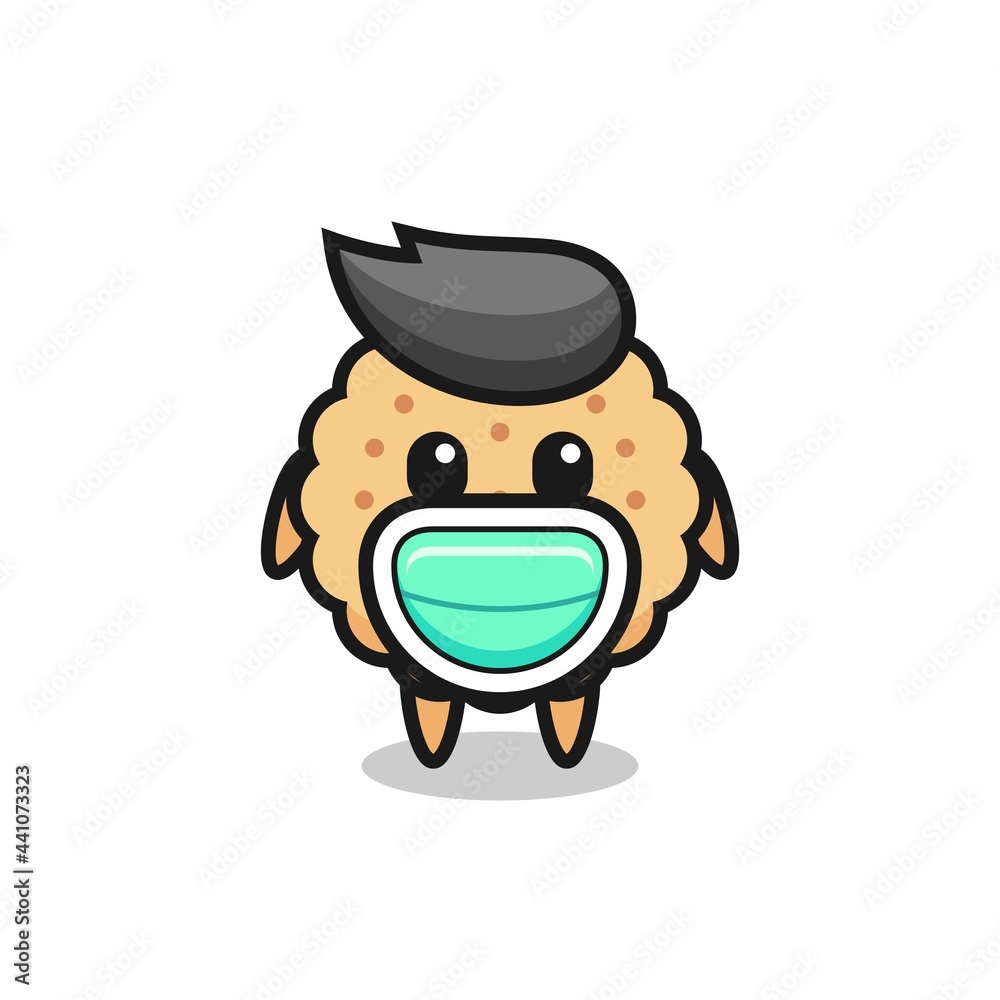 cute round biscuits cartoon wearing a mask