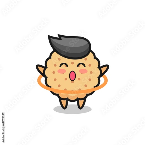 cute round biscuits cartoon is playing hula hoop