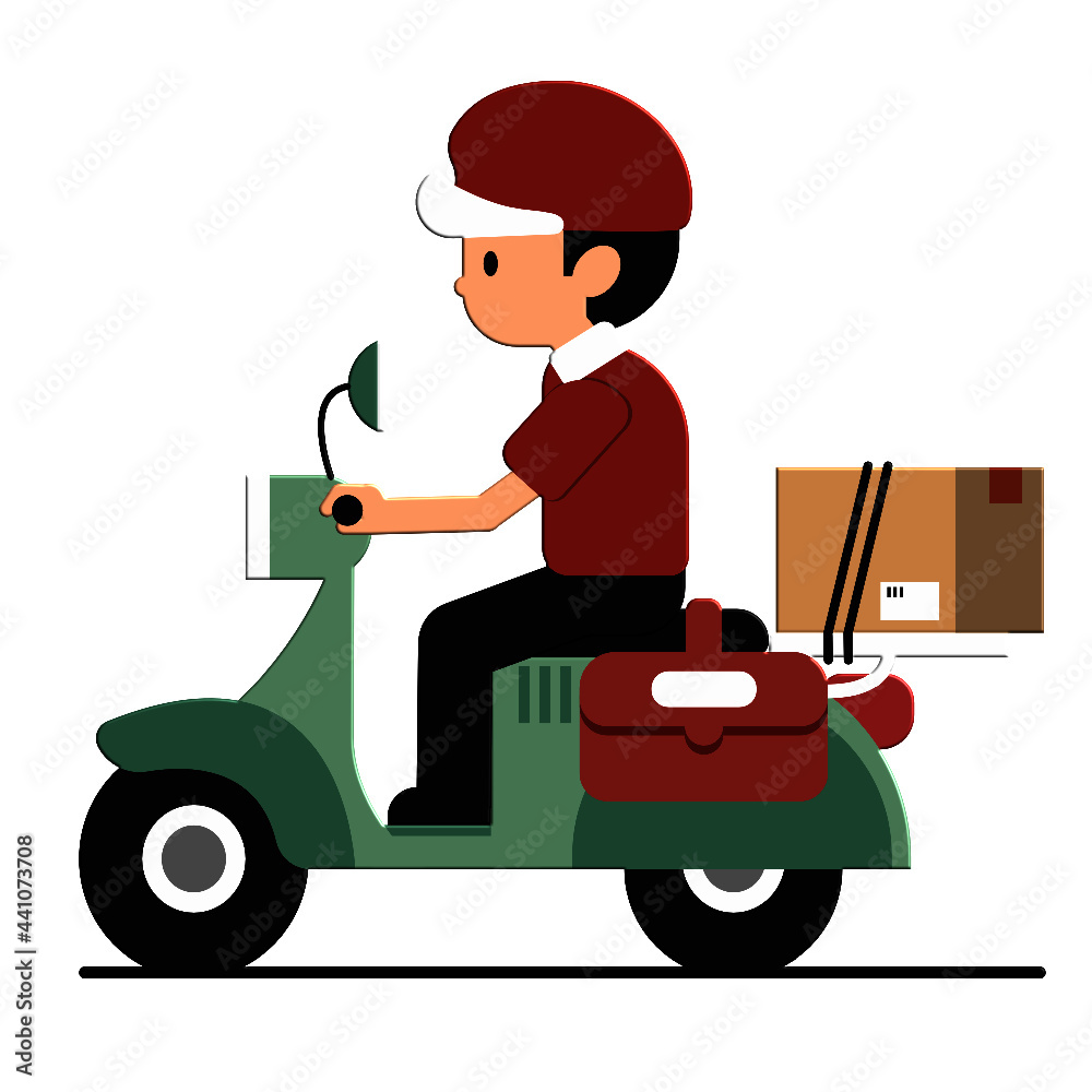 transport staff with motorcycle and box mail