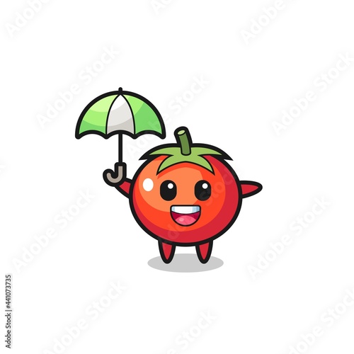 cute tomatoes illustration holding an umbrella