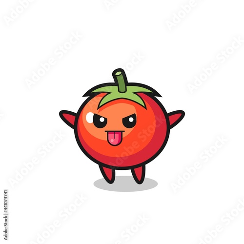 naughty tomatoes character in mocking pose