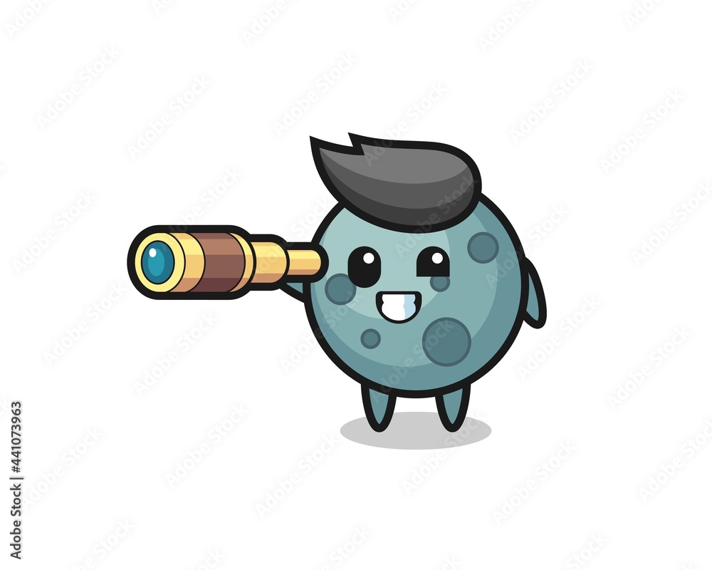 cute asteroid character is holding an old telescope cute asteroid character is holding an old telescope