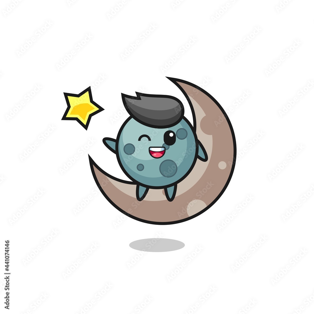 illustration of asteroid cartoon sitting on the half moon illustration of asteroid cartoon sitting on the half moon