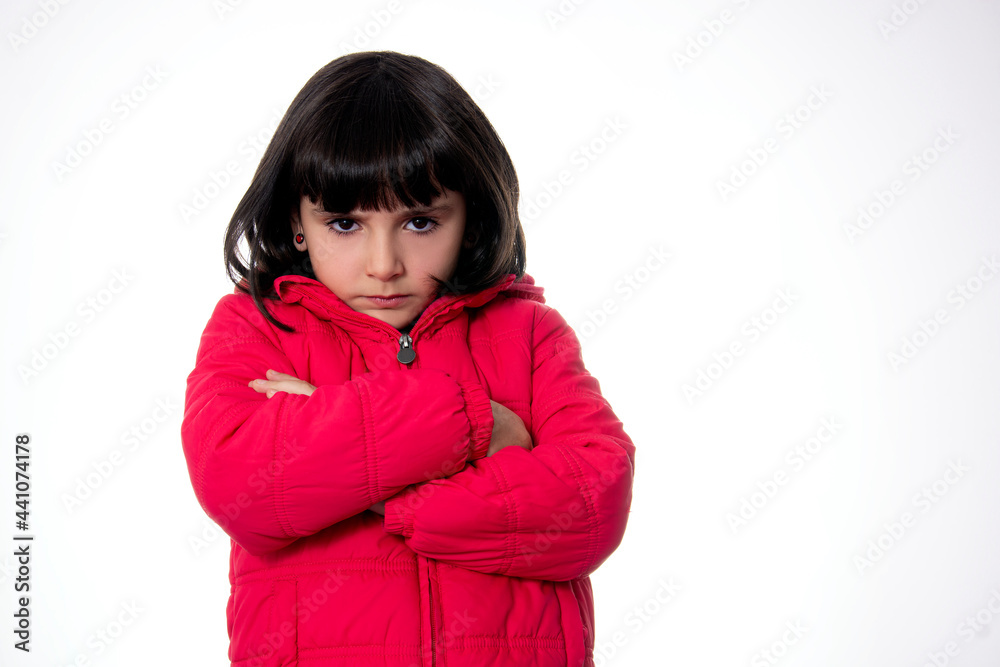 angry girl wearing red on white background angry girl wearing red on white background
