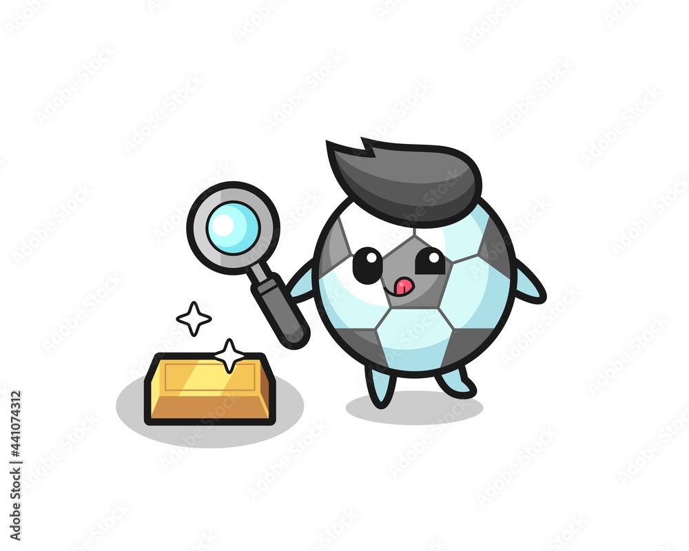 football character is checking the authenticity of the gold bullion football character is checking the authenticity of the gold bullion