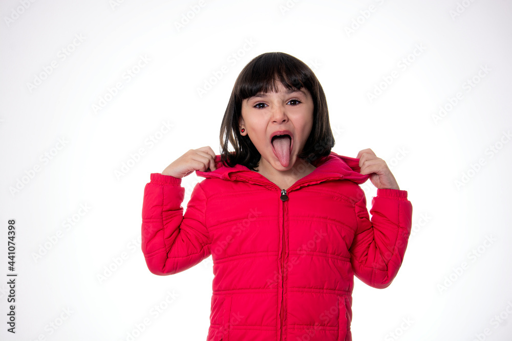 girl wearing red on white background
