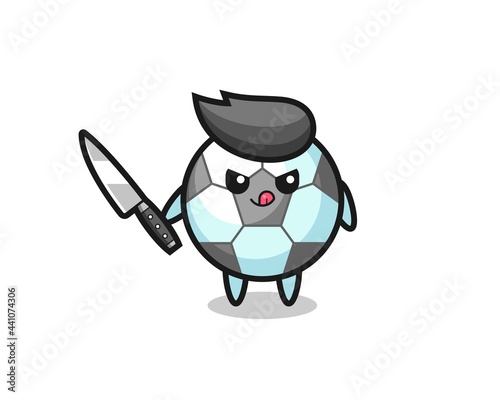 cute football mascot as a psychopath holding a knife