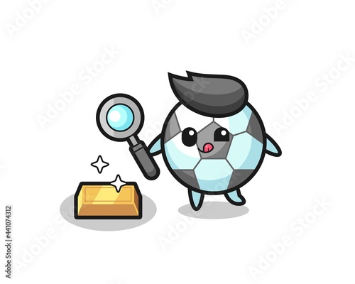 football character is checking the authenticity of the gold bullion