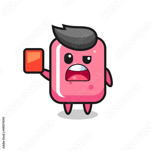 bubble gum cute mascot as referee giving a red card