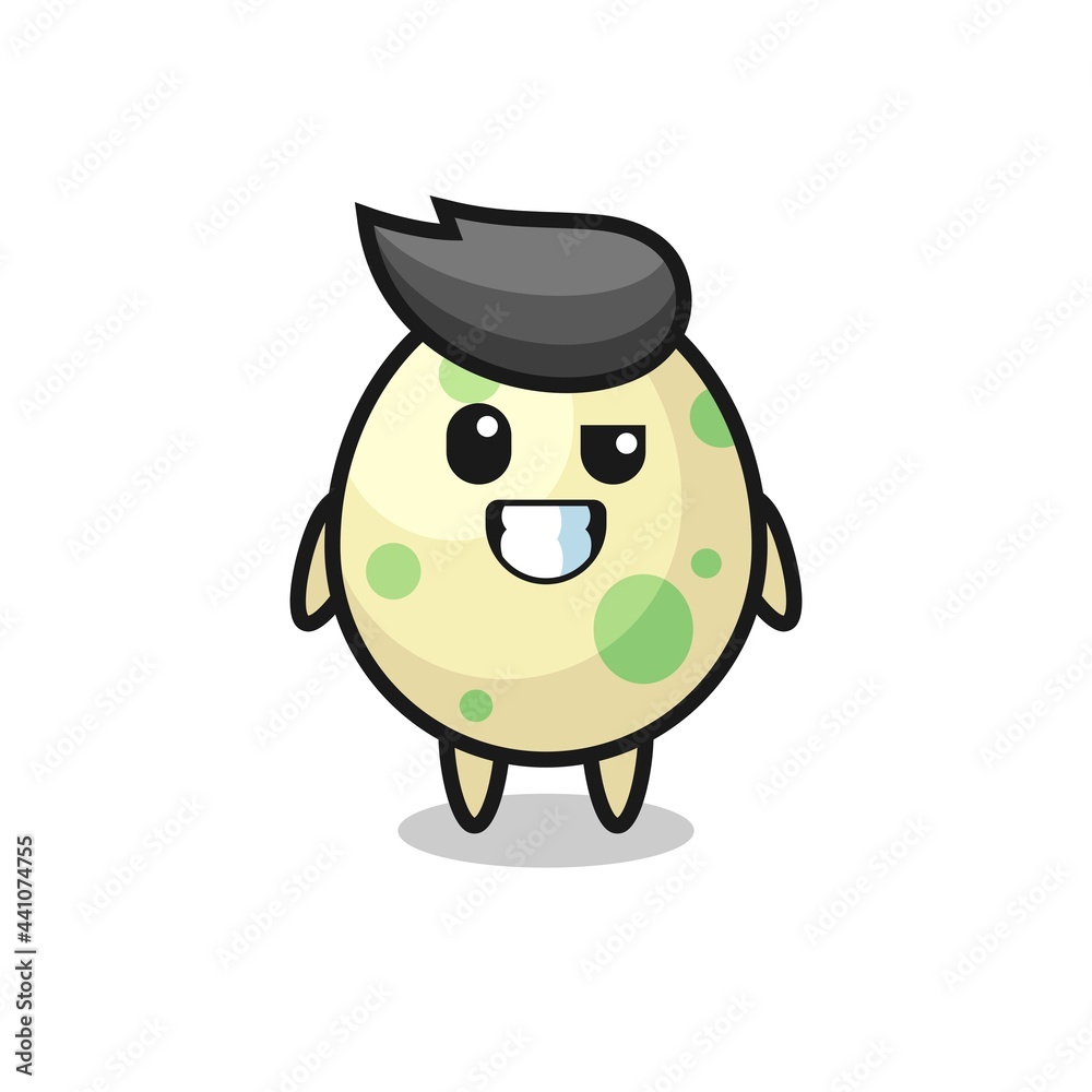 cute spotted egg mascot with an optimistic face