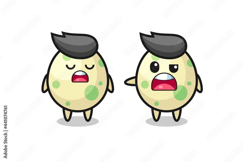 illustration of the argue between two cute spotted egg characters illustration of the argue between two cute spotted egg characters